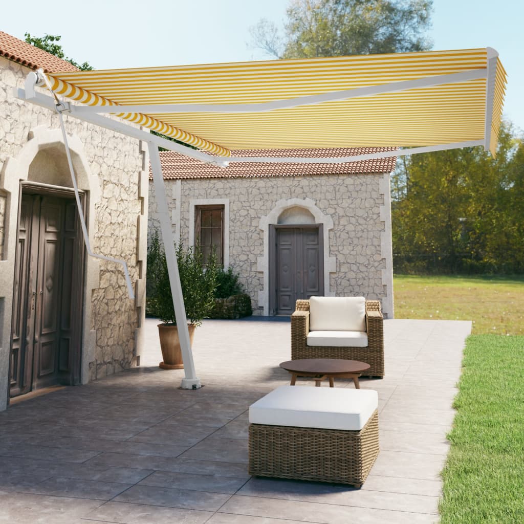 Prostostoječa avtomatska tenda 450×350 cm rumena/bela