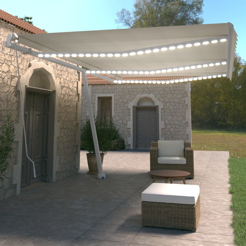 Ročno zložljiva tenda z LED lučmi 600×350 cm krem