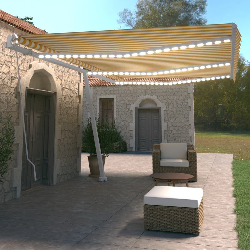 Ročno zložljiva tenda z LED lučkami 600×350 cm rumena in bela