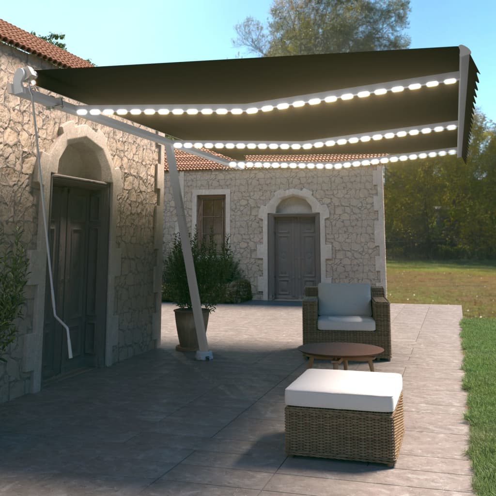 Ročno zložljiva tenda z LED lučmi 600×350 cm antracitna