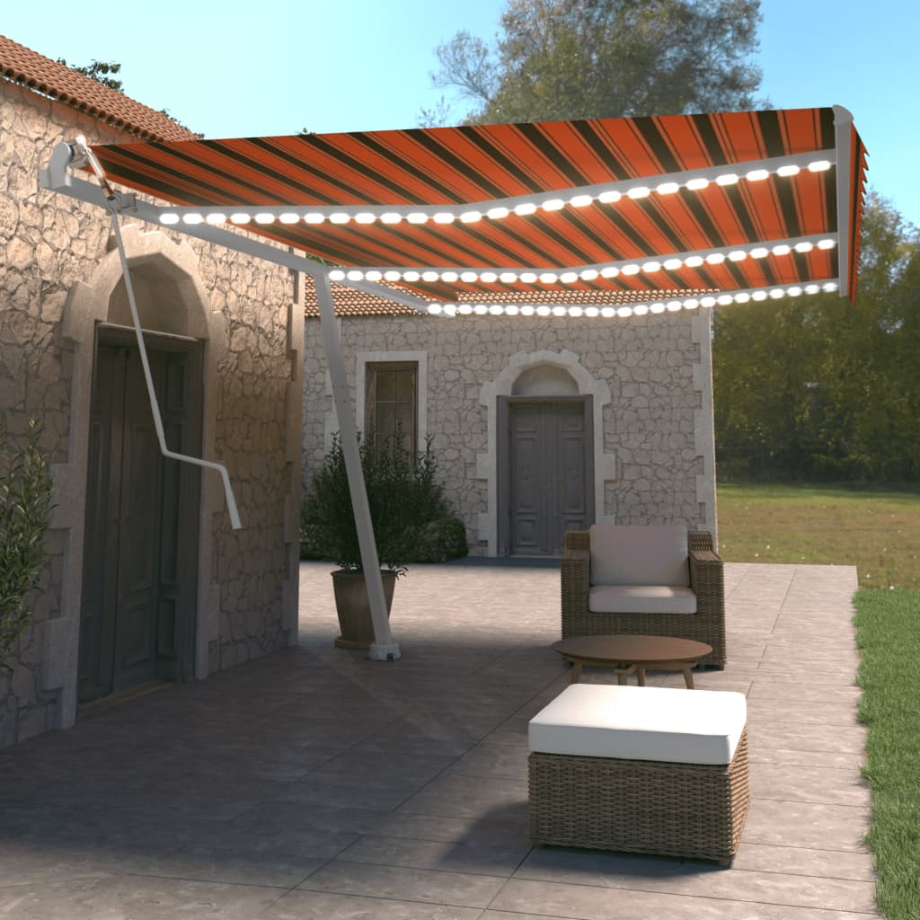 Avtomatska tenda LED + senzor 600×350 cm oranžna/rjava