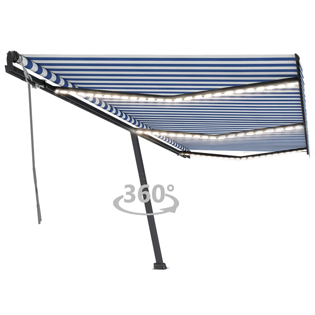 Ročno zložljiva tenda z LED lučkami 600×350 cm modra in bela