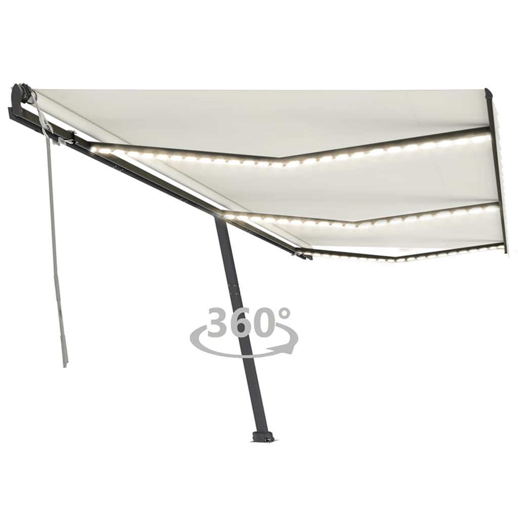 Ročno zložljiva tenda z LED lučkami 600×350 cm krem