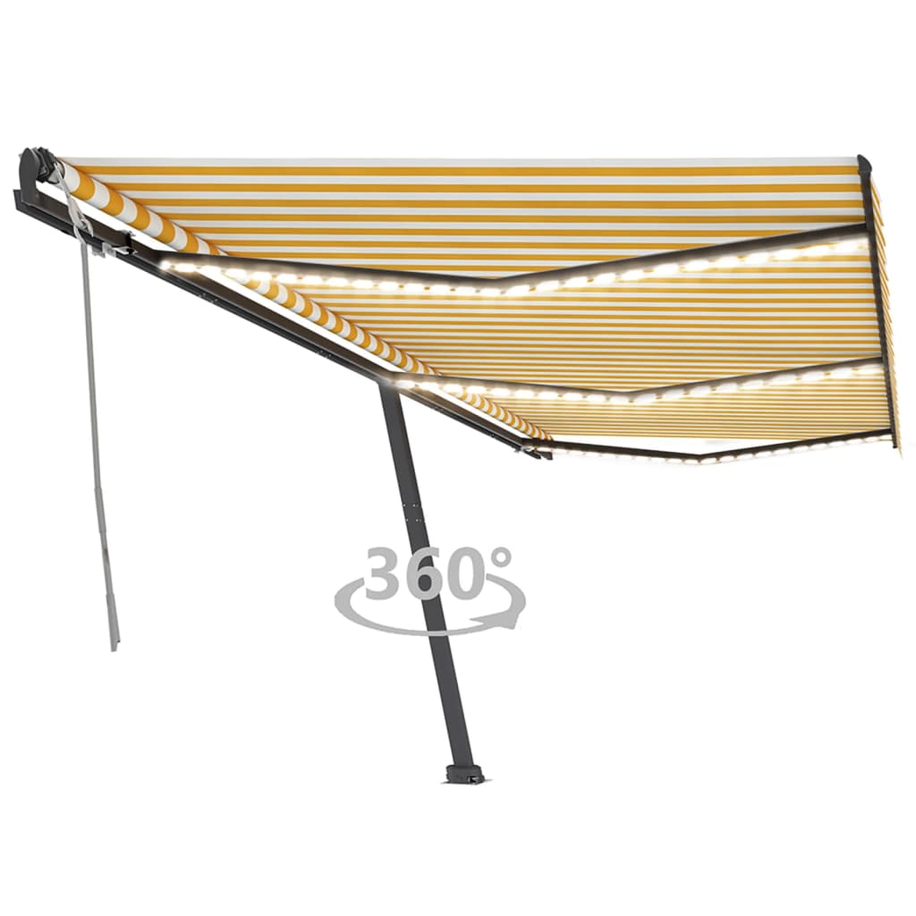 Ročno zložljiva tenda z LED lučkami 600×350 cm rumena in bela