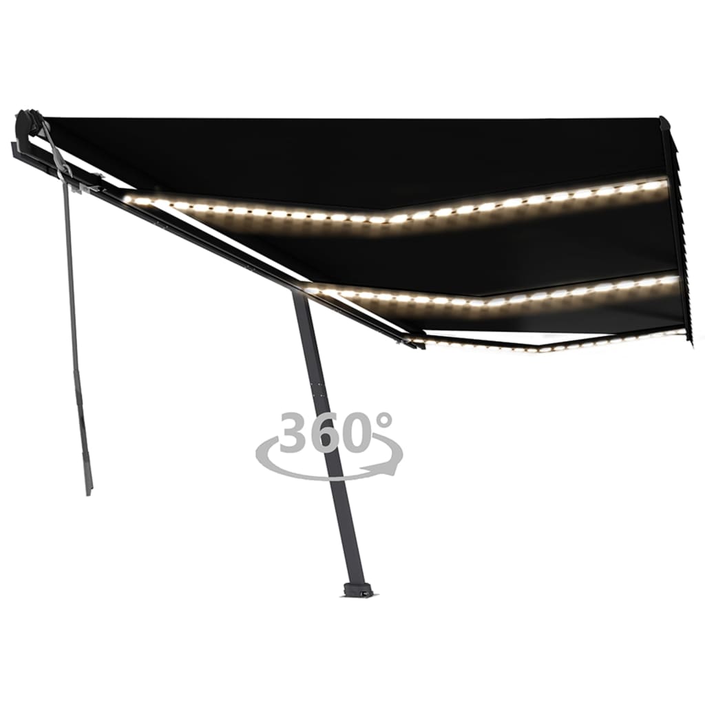 Ročno zložljiva tenda z LED lučkami 600×350 cm antracitna