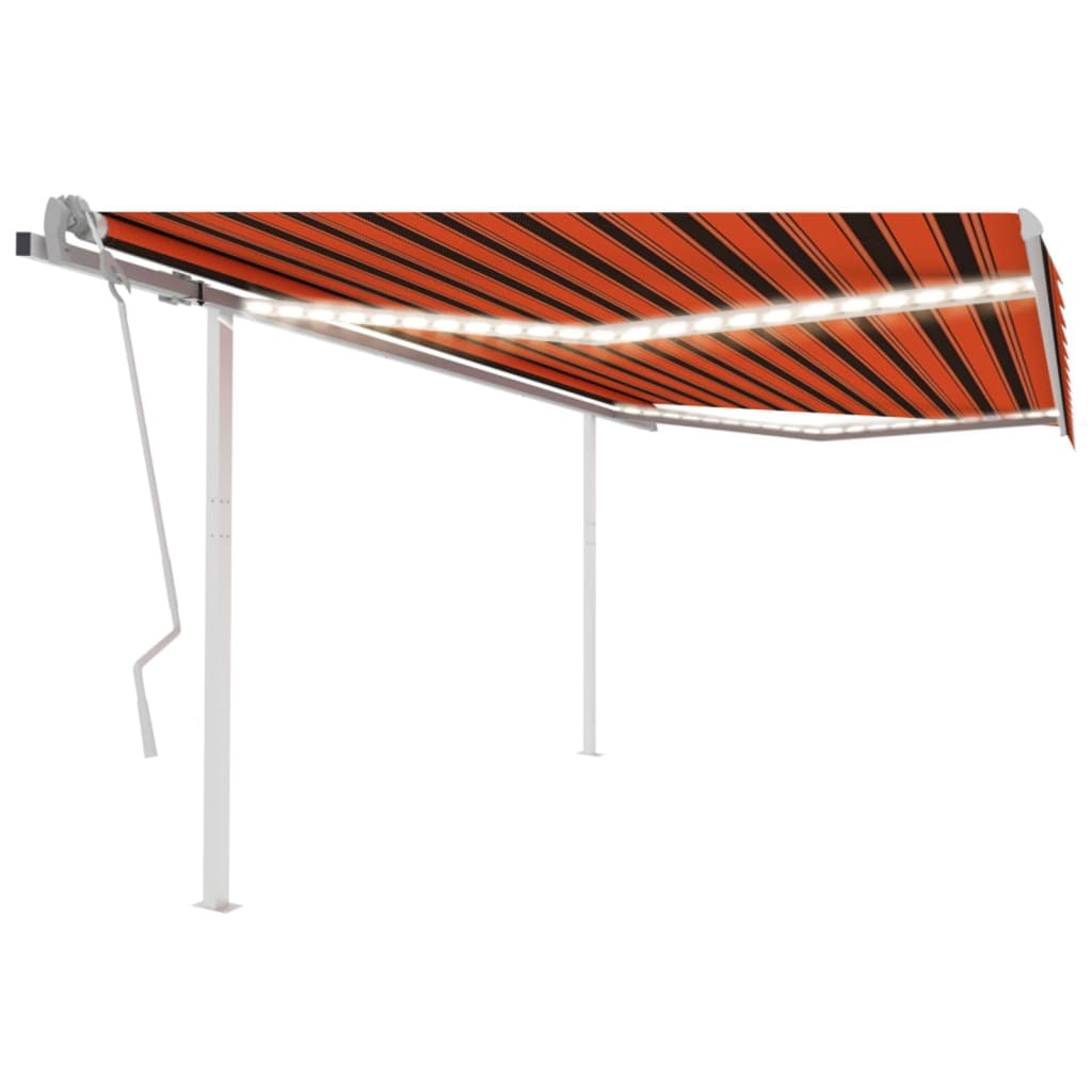 Ročno zložljiva tenda z LED lučkami 4,5×3,5 m oranžna in rjava