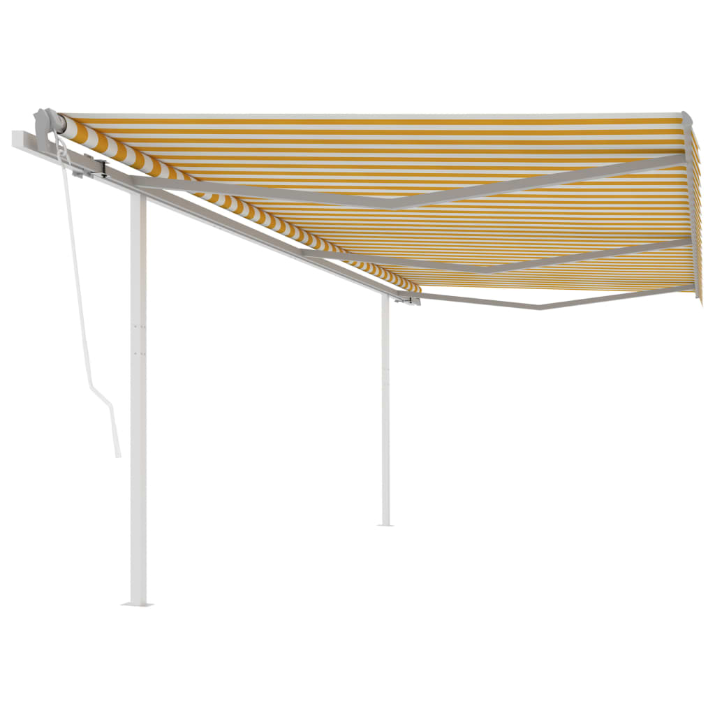 Avtomatsko zložljiva tenda s stebrički 6×3,5 m rumena in bela