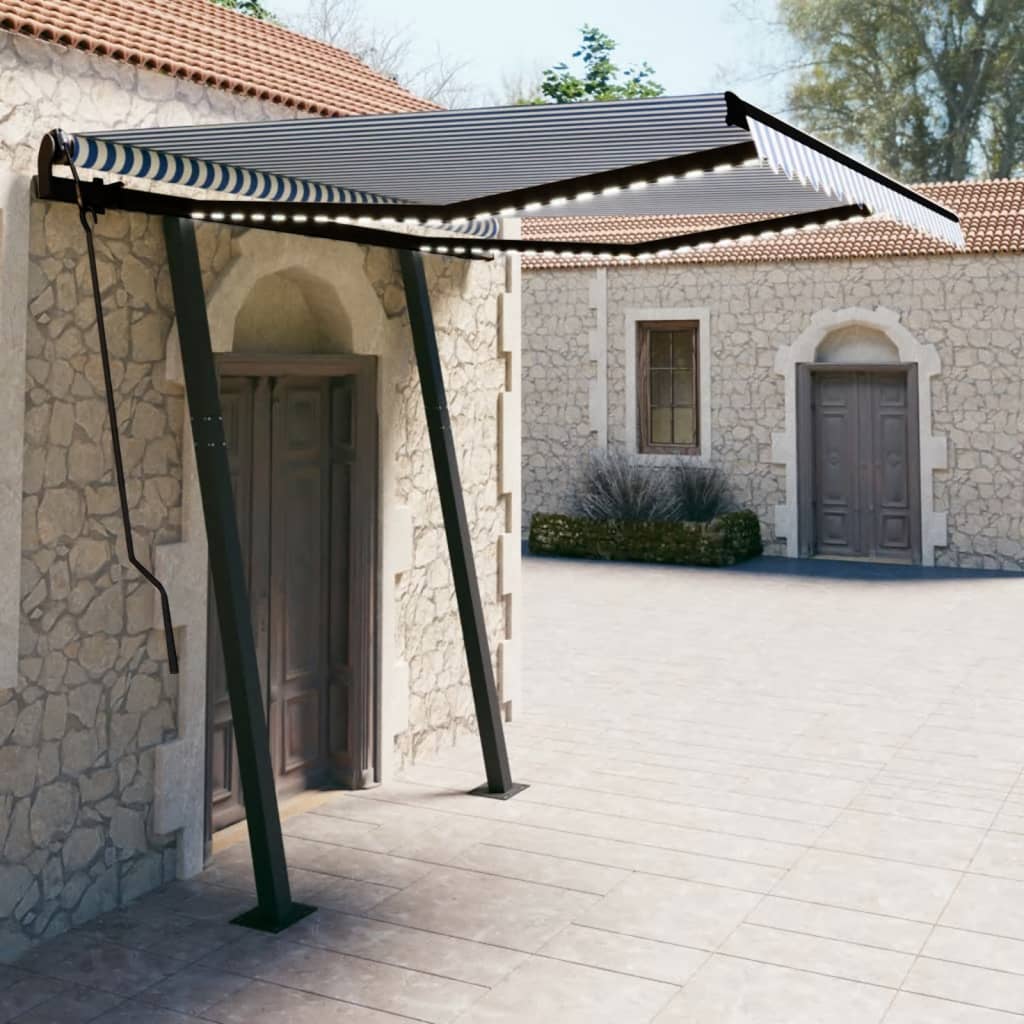 Avtomatska tenda LED + senzor 3,5×2,5 m modra in bela