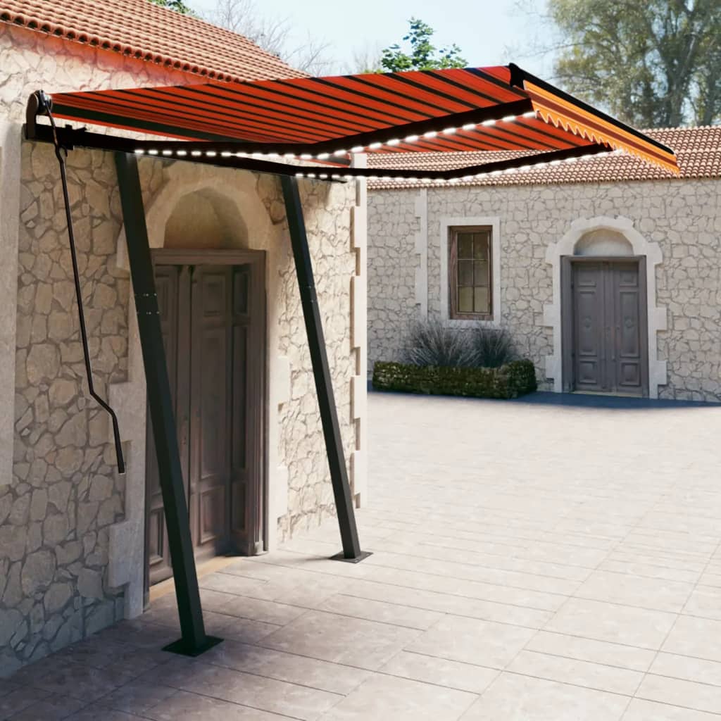 Avtomatska tenda LED + senzor 3,5×2,5 m oranžna in rjava