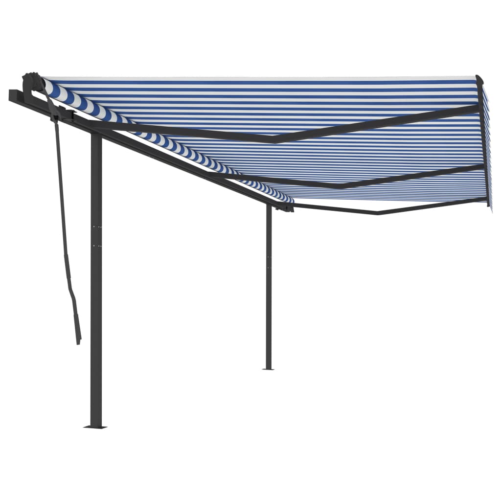 Ročno zložljiva tenda s stebrički 6×3,5 m modra in bela