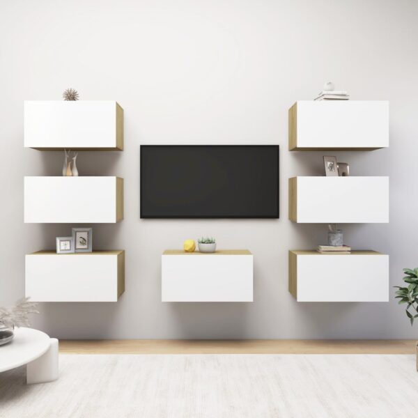 TV omarice 7 kosov bele in sonoma hrast 30,5x30x60 cm