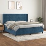 Box spring postelja z vzmetnico temno modra 200x200 cm žamet