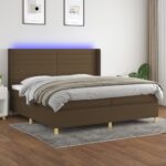 Box spring postelja z vzmetnico LED temno rjava 200x200cm blago