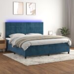 Box spring postelja z vzmetnico LED temno modra 200x200cm žamet