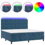 Box spring postelja z vzmetnico LED temno modra 200x200cm žamet - Image 2