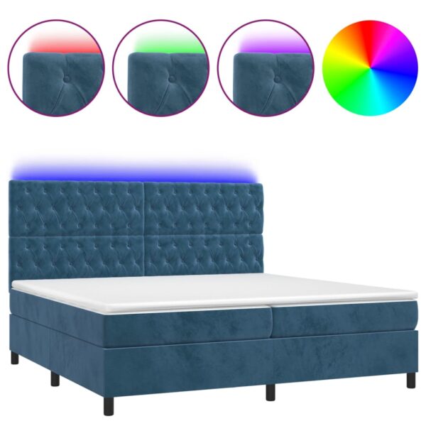 Box spring postelja z vzmetnico LED temno modra 200x200cm žamet - Image 2