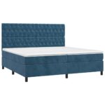 Box spring postelja z vzmetnico LED temno modra 200x200cm žamet - Image 3