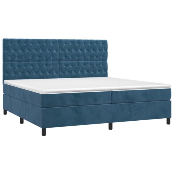 Box spring postelja z vzmetnico LED temno modra 200x200cm žamet - Image 3
