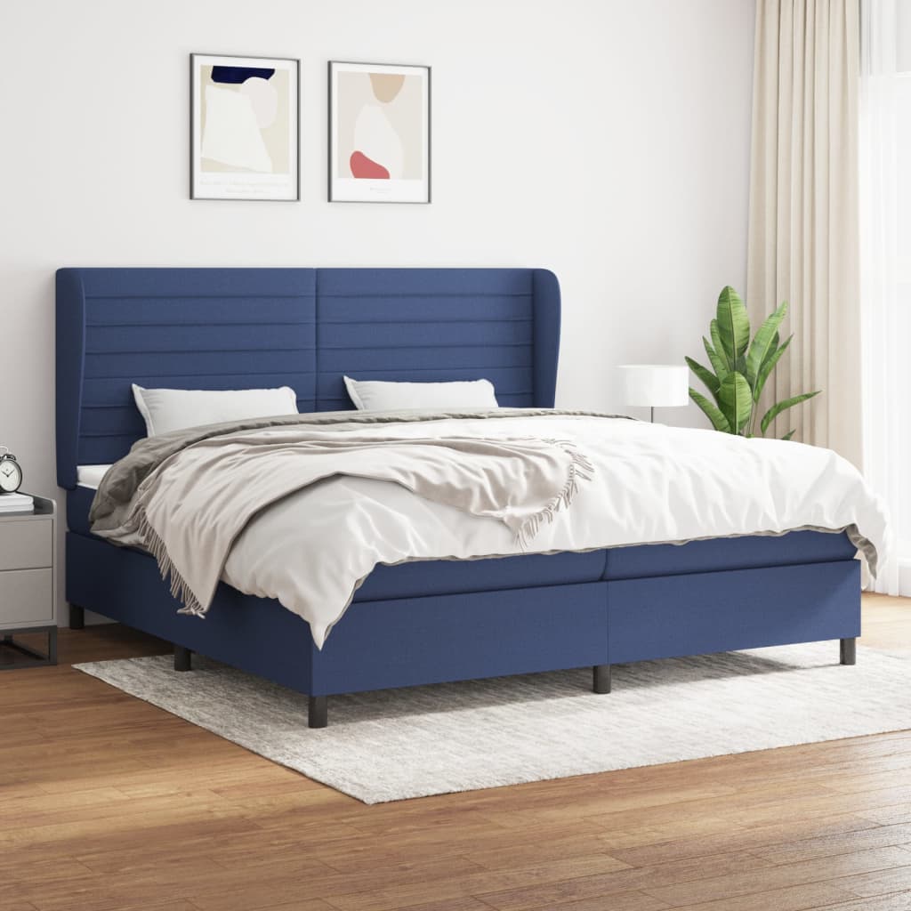 Box spring postelja z vzmetnico modra 200×200 cm blago