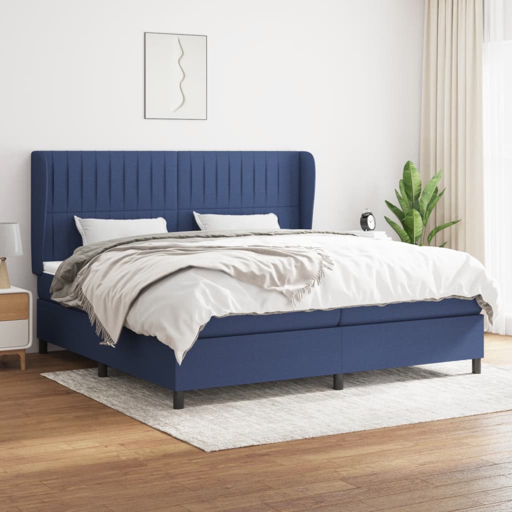 Box spring postelja z vzmetnico modra 200×200 cm blago