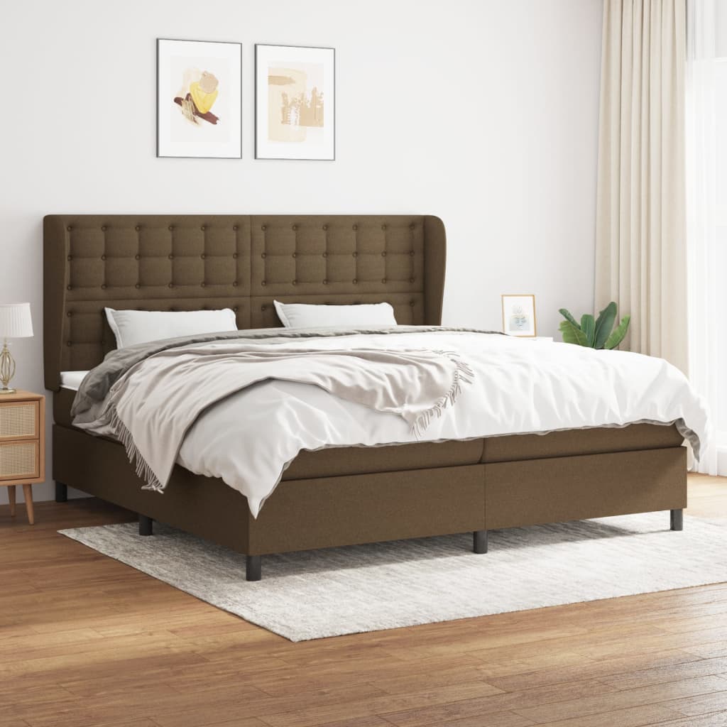 Box spring postelja z vzmetnico temno rjav 200×200 cm blago