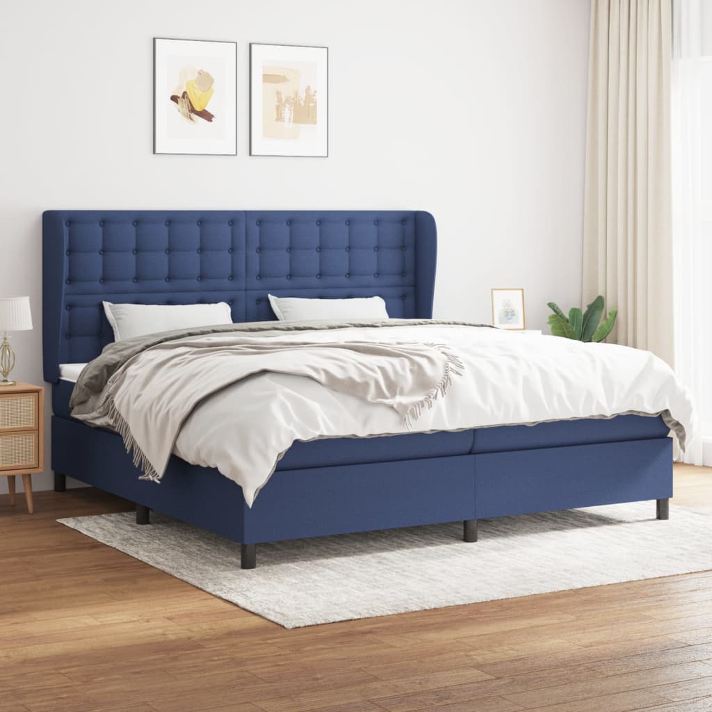 Box spring postelja z vzmetnico modra 200×200 cm blago