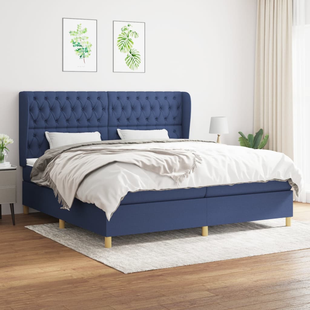 Box spring postelja z vzmetnico modra 200×200 cm blago