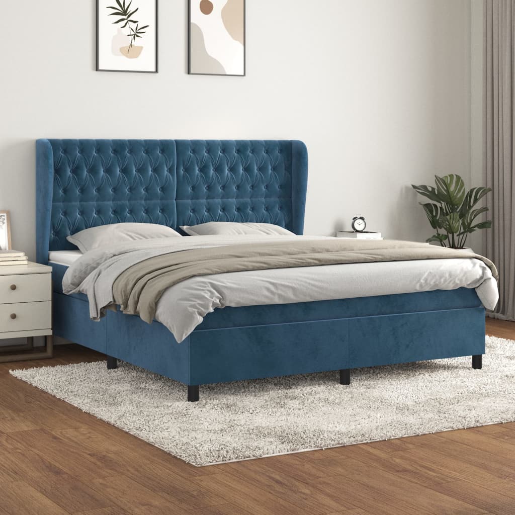 Box spring postelja z vzmetnico temno modra 180×200 cm žamet