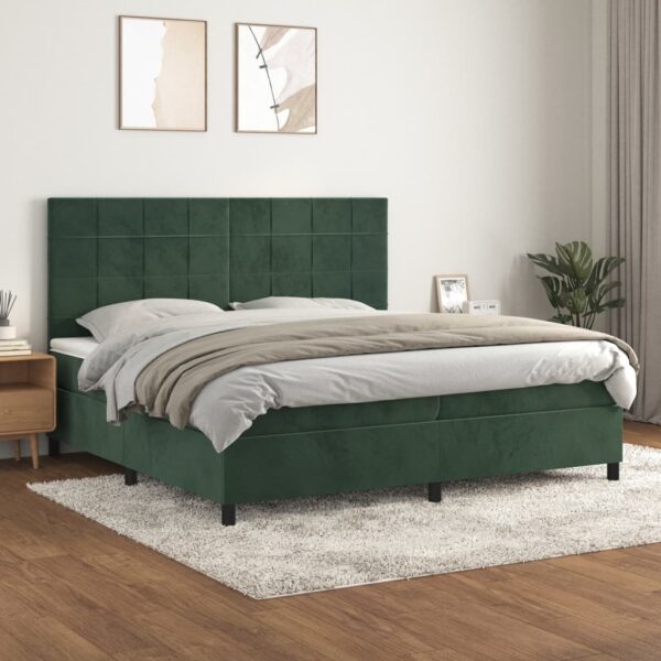 Box spring postelja z vzmetnico temno zelena 200x200 cm žamet