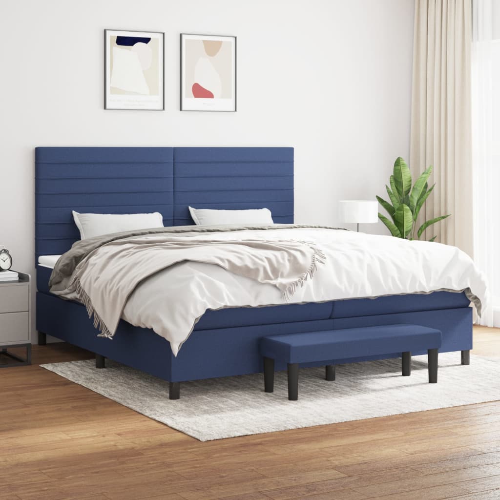 Box spring postelja z vzmetnico moder 200×200 cm blago