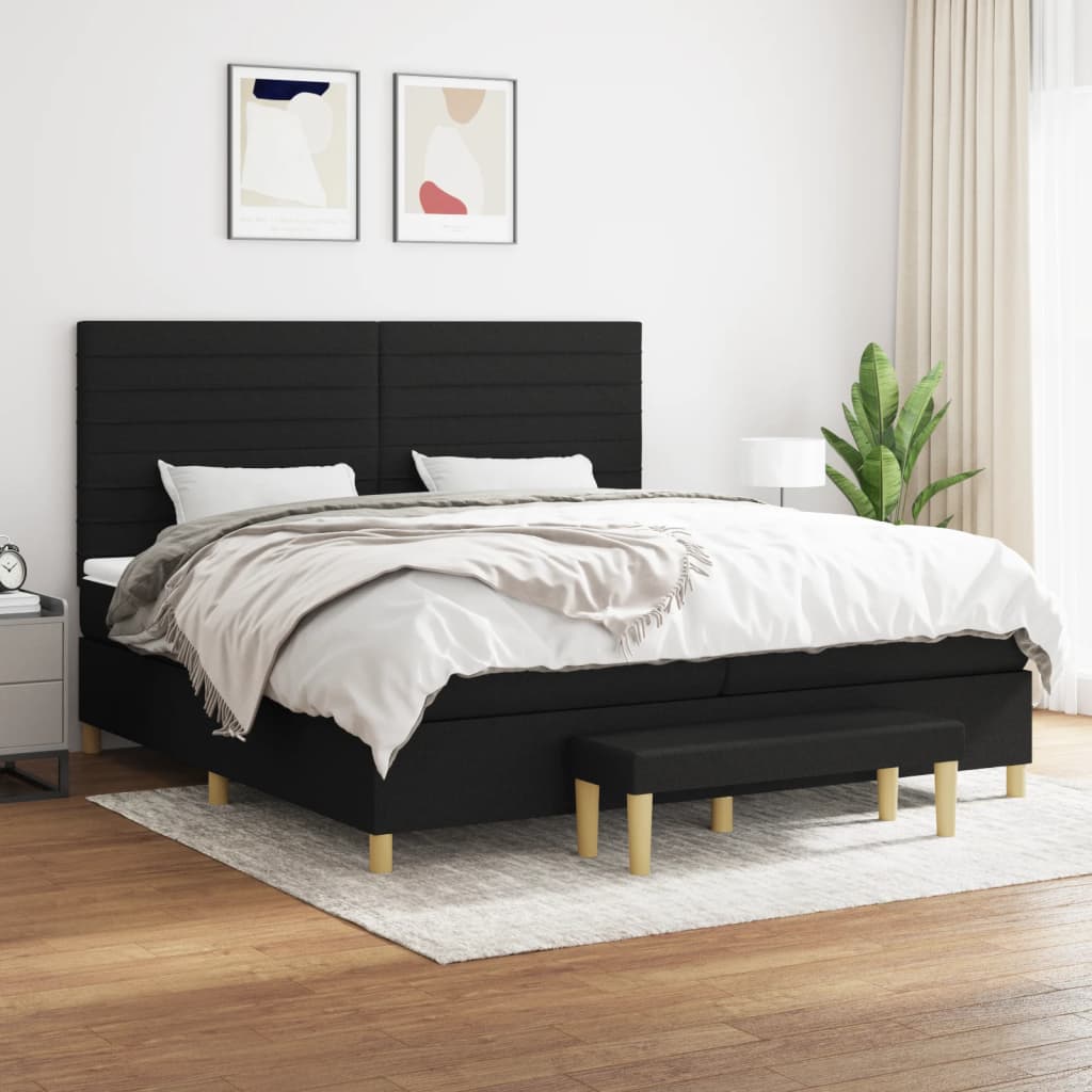 Box spring postelja z vzmetnico črn 200×200 cm blago