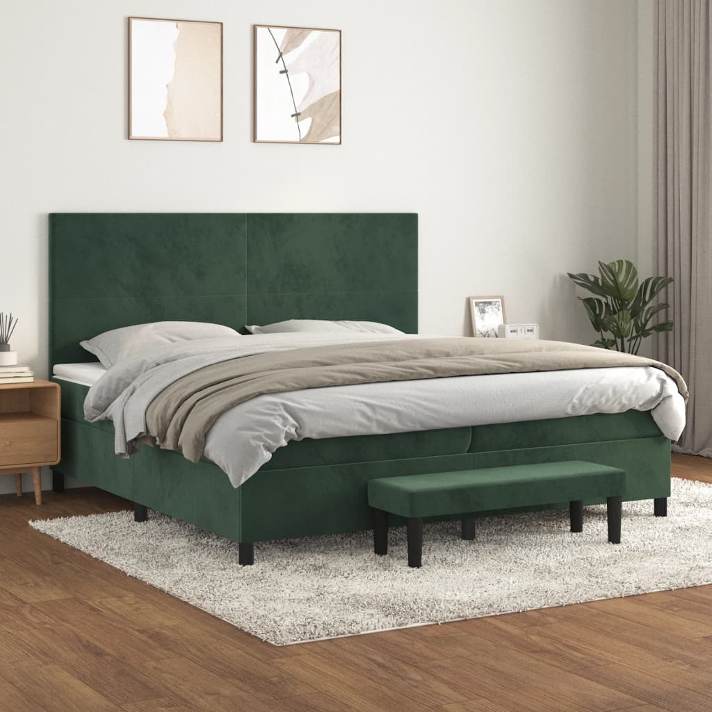 Box spring postelja z vzmetnico temno zelena 200×200 cm žamet