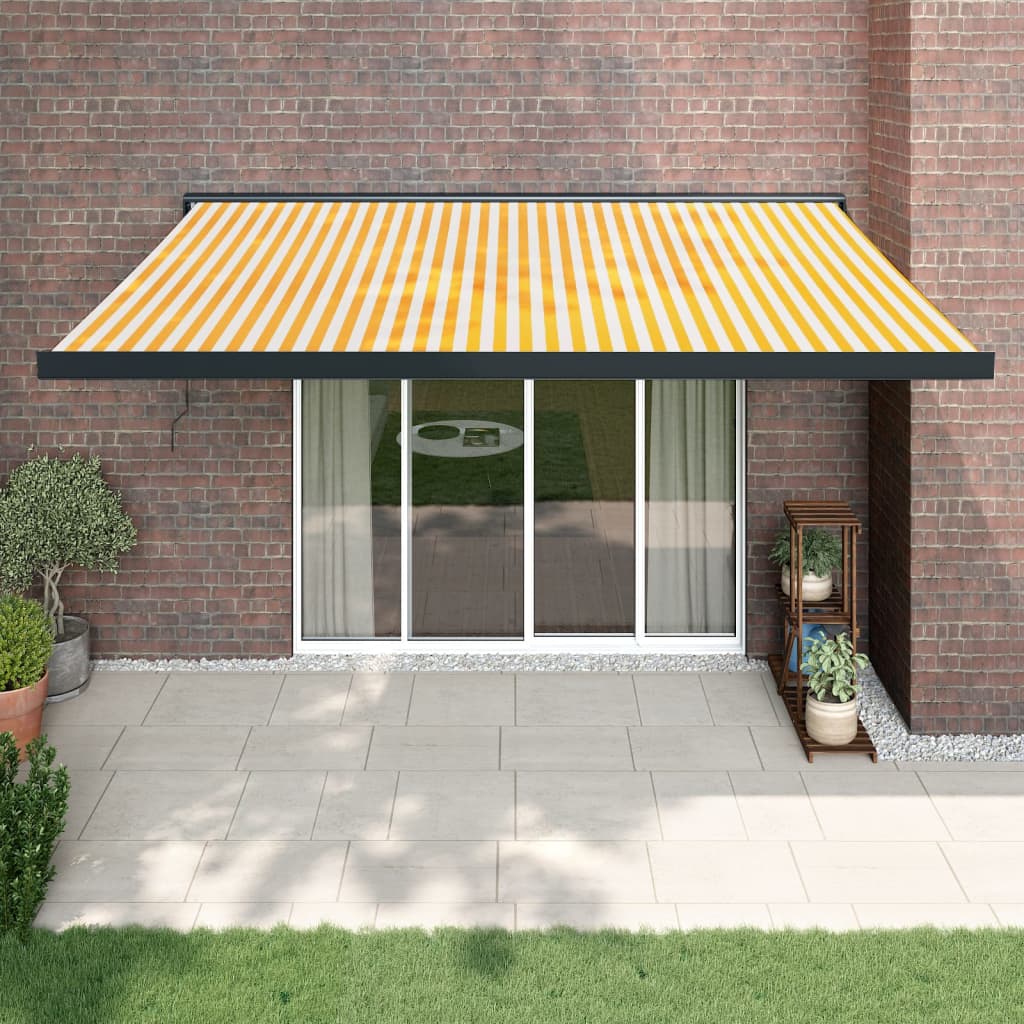 Zložljiva tenda rumena in bela 4,5×3 m blago in aluminij