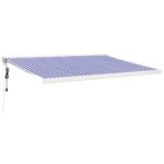 Zložljiva tenda modra in bela 4x3 m blago in aluminij - Image 2