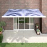 Zložljiva tenda modra in bela 4x3 m blago in aluminij