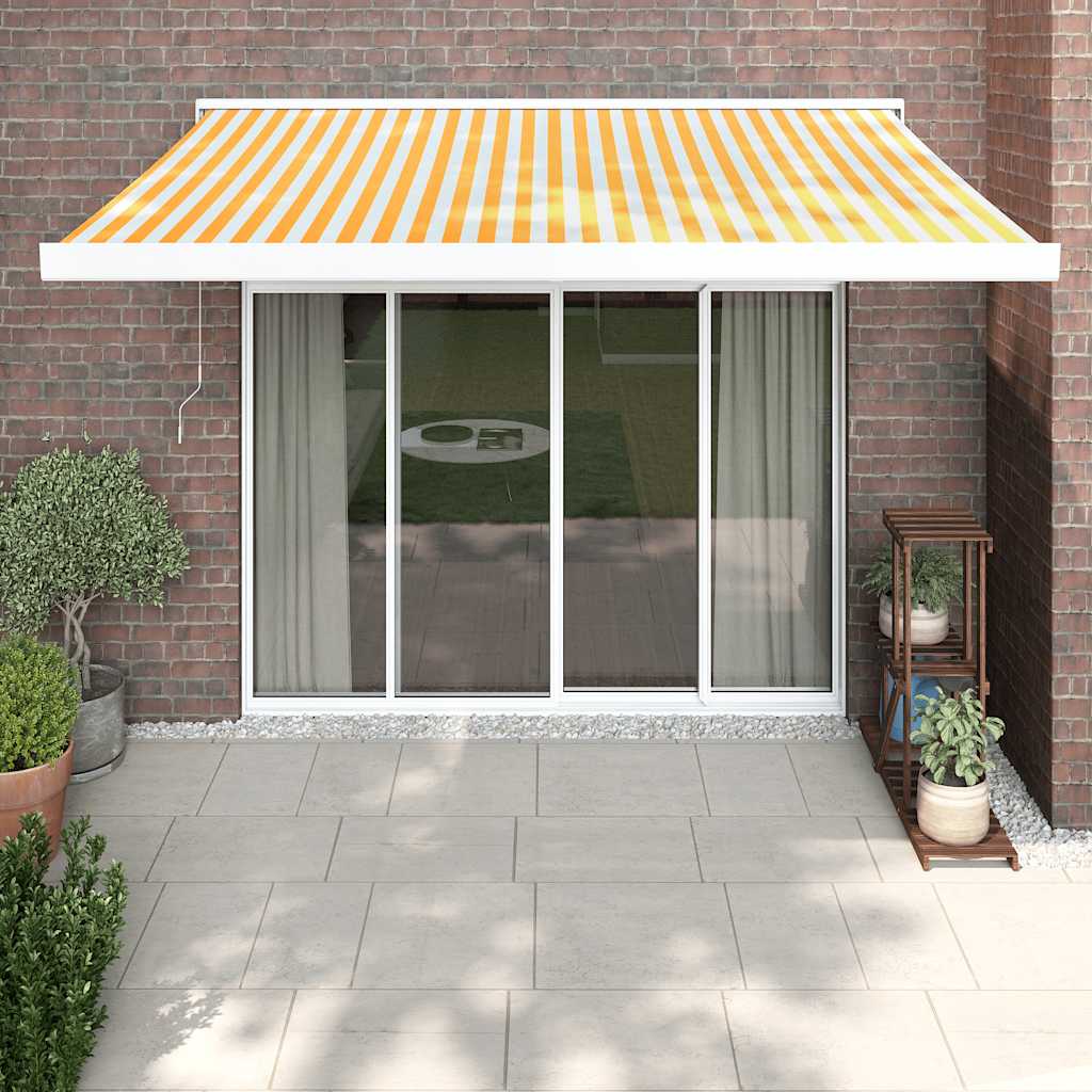 Zložljiva tenda rumena in bela 3×2,5 m blago in aluminij