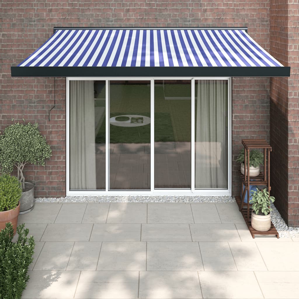 Zložljiva tenda modra in bela 3,5×2,5 m blago in aluminij