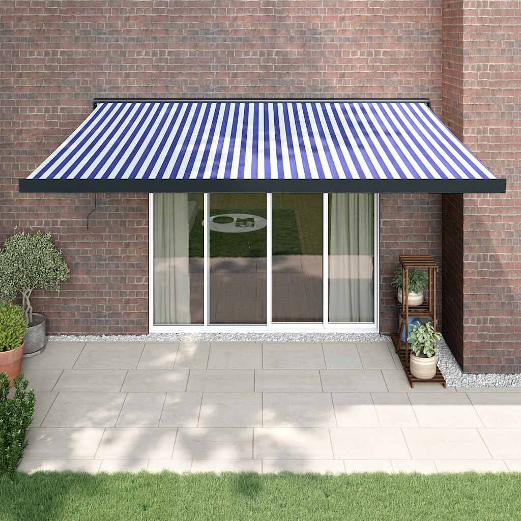 Zložljiva tenda modra in bela 4,5×3 m blago in aluminij