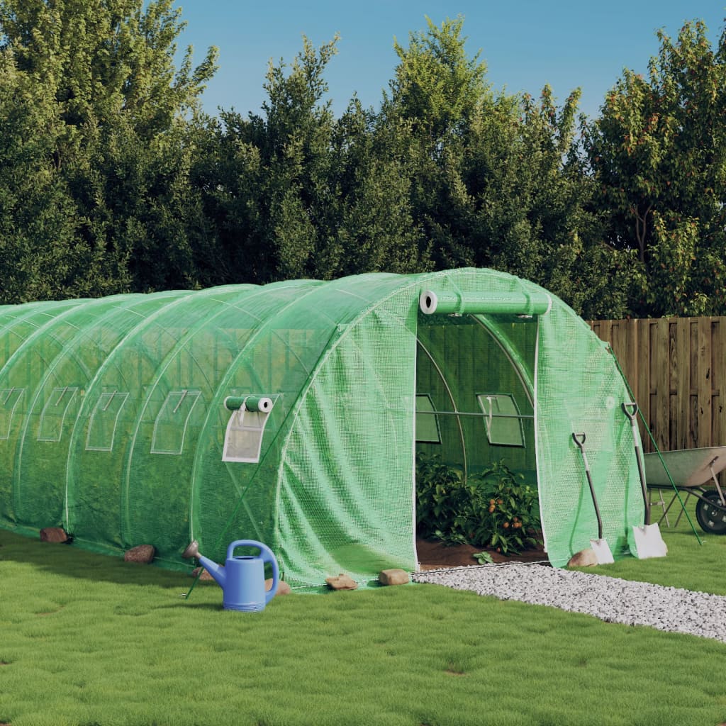 Rastlinjak z jeklenim ogrodjem zelen 42 m² 14x3x2 m