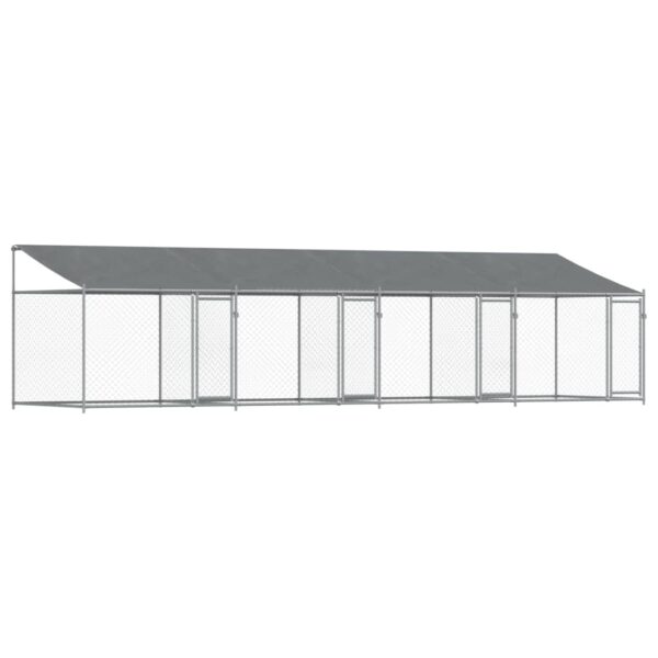 Pasji boks s streho in vrati siv 8x2x2 m pocinkano jeklo - Image 2