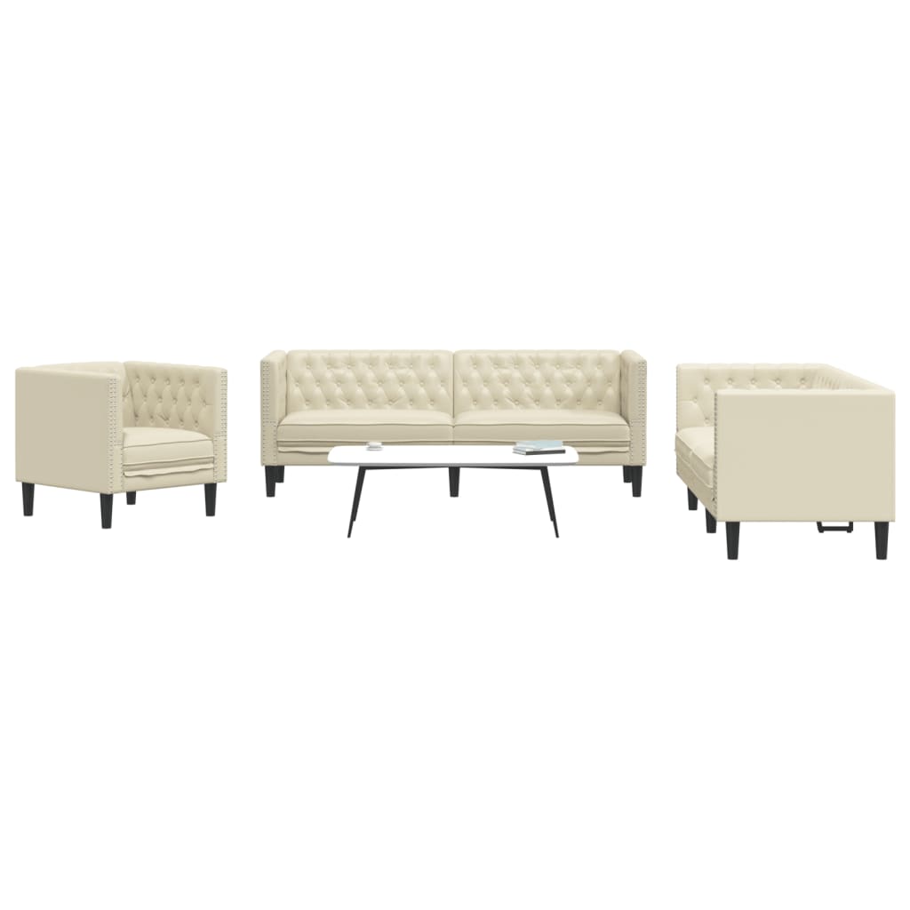 Komplet Chesterfield kavčev 3-delna krem umetno usnje