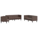 Komplet Chesterfield kavčev 3-delna rjavo umetno usnje - Image 2