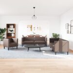 Komplet Chesterfield kavčev 3-delna rjavo umetno usnje - Image 3