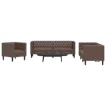 Komplet Chesterfield kavčev 3-delna rjavo umetno usnje
