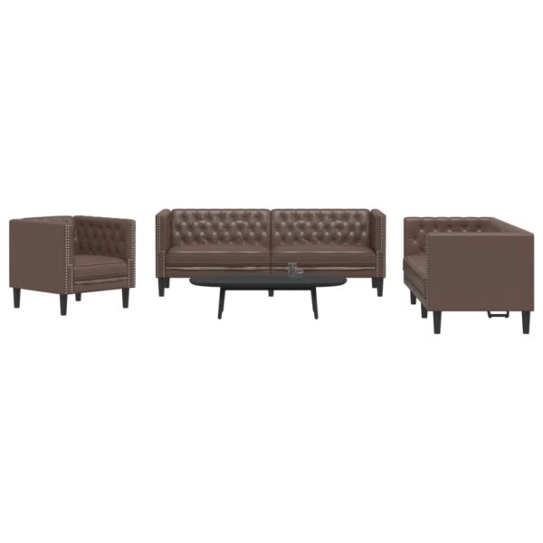 Komplet Chesterfield kavčev 3-delna rjavo umetno usnje
