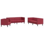 Komplet Chesterfield kavčev 3-delna rdeče umetno usnje - Image 2