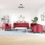 Komplet Chesterfield kavčev 3-delna rdeče umetno usnje - Image 3