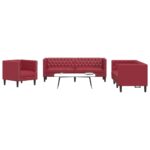 Komplet Chesterfield kavčev 3-delna rdeče umetno usnje