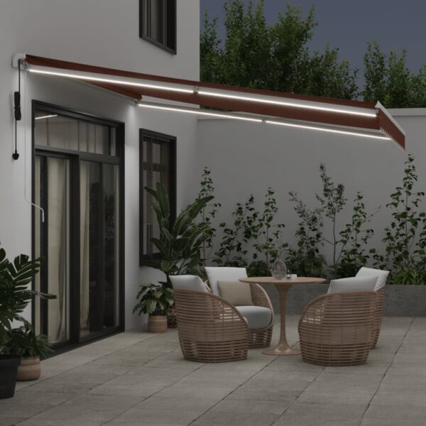 Avtomatsko zložljiva tenda z LED rjava 400x300 cm - Image 3
