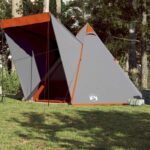 Družinski šotor tipi za 6 oseb siv in oranžen vodoodporen